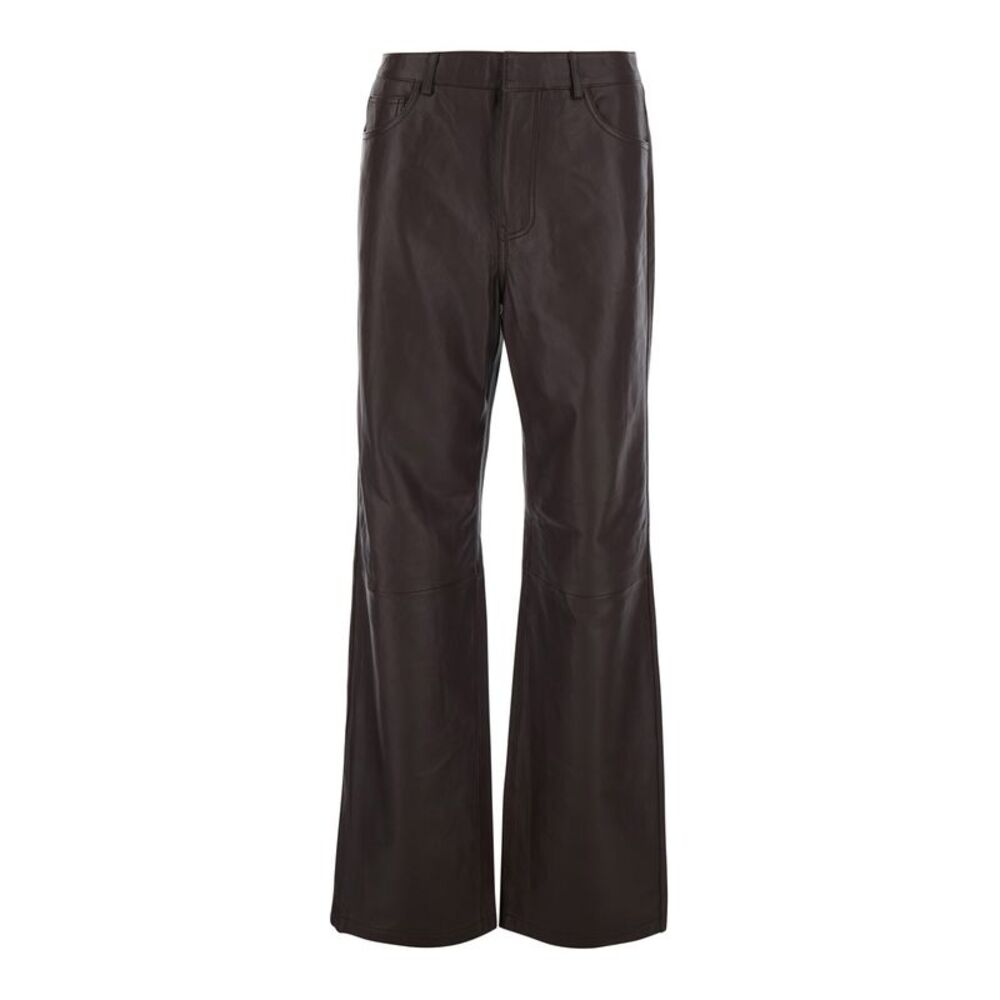 Rotate Women Brown Pants With Hidden Front Closure In Leather For Women